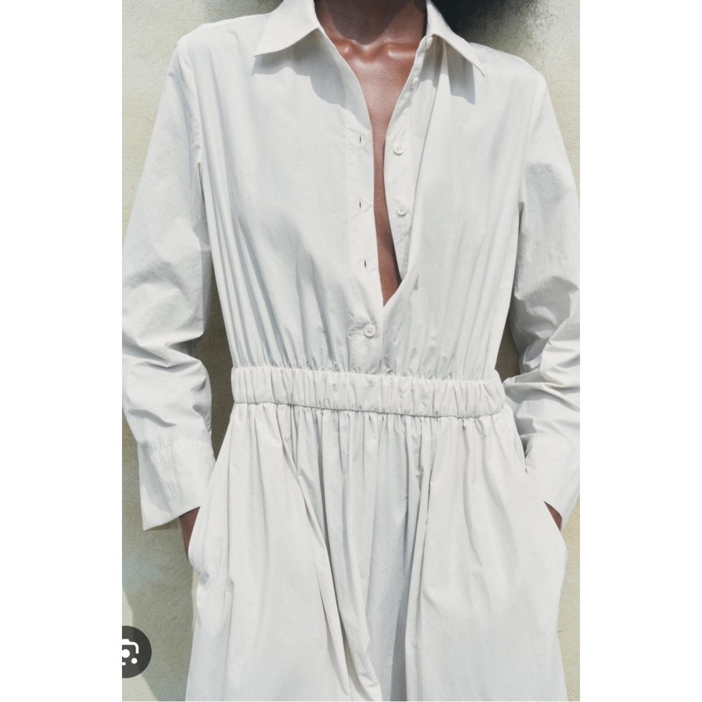 ZARA MIDI SHIRT DRESS Cream Size M & L - Picture 7 of 12
